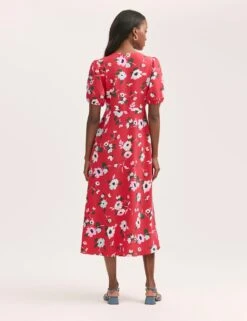 Crepe V-Neck Button Through Midi Tea Dress -Cyberjammies Store crepe v neck button through midi tea dress 14
