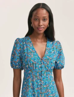 Crepe V-Neck Button Through Midi Tea Dress -Cyberjammies Store crepe v neck button through midi tea dress 16