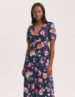 Crepe V-Neck Button Through Midi Tea Dress -Cyberjammies Store crepe v neck button through midi tea dress 5