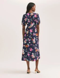Crepe V-Neck Button Through Midi Tea Dress -Cyberjammies Store crepe v neck button through midi tea dress 6