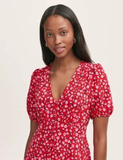 Crepe V-Neck Button Through Midi Tea Dress -Cyberjammies Store crepe v neck button through midi tea dress 8