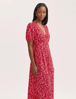 Crepe V-Neck Button Through Midi Tea Dress -Cyberjammies Store crepe v neck button through midi tea dress 9