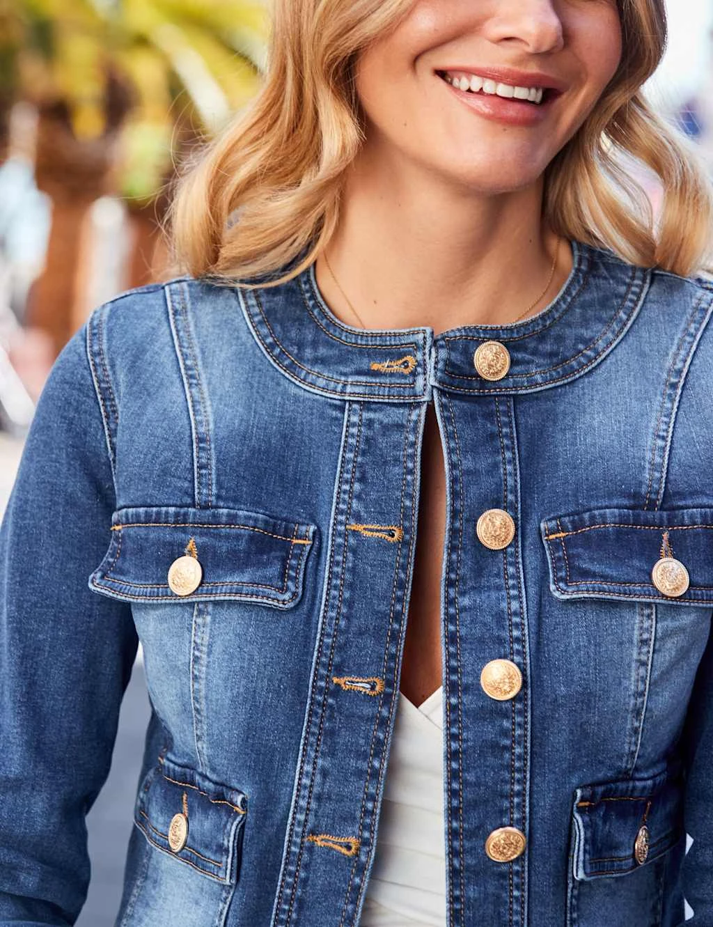 Denim Collarless Cropped Jacket 6 Denim Collarless Cropped Jacket - Image 6