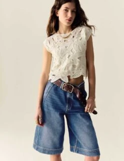 Denim High Waisted Bermuda Shorts -Cyberjammies Store denim high waisted bermuda shorts 5