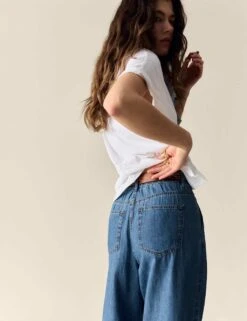 Denim High Waisted Pleat Front Wide Leg Jeans -Cyberjammies Store denim high waisted pleat front wide leg jeans 10