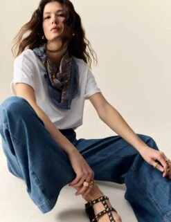 Denim High Waisted Pleat Front Wide Leg Jeans -Cyberjammies Store denim high waisted pleat front wide leg jeans 11