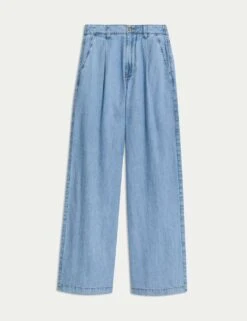 Denim High Waisted Pleat Front Wide Leg Jeans -Cyberjammies Store denim high waisted pleat front wide leg jeans 4