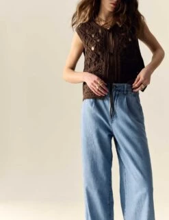 Denim High Waisted Pleat Front Wide Leg Jeans -Cyberjammies Store denim high waisted pleat front wide leg jeans 6