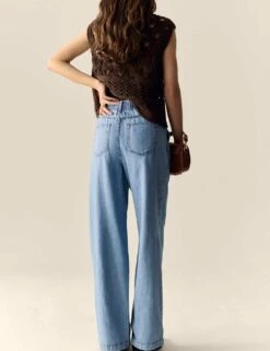 Denim High Waisted Pleat Front Wide Leg Jeans -Cyberjammies Store denim high waisted pleat front wide leg jeans 7