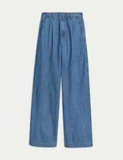 Denim High Waisted Pleat Front Wide Leg Jeans -Cyberjammies Store denim high waisted pleat front wide leg jeans 8