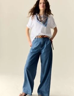 Denim High Waisted Pleat Front Wide Leg Jeans -Cyberjammies Store denim high waisted pleat front wide leg jeans 9