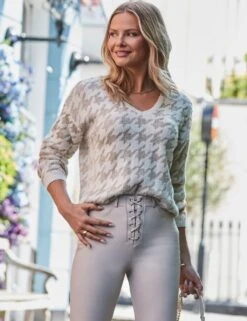 Dogtooth Print V Neck Jumper -Cyberjammies Store dogtooth v neck jumper 2