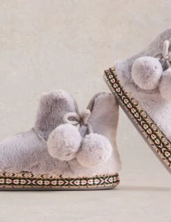 WHITE STUFF Faux Fur Pom Pom Slipper Boots 12 WHITE STUFF Faux Fur Pom Pom Slipper Boots -Cyberjammies Store faux fur pom pom slipper boots 4