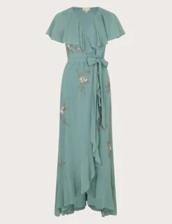 MONSOON Floral Embellished V-Neck Midi Wrap Dress -Cyberjammies Store floral embellished v neck midi wrap dress 10