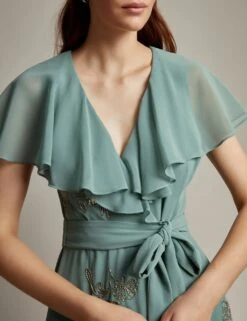 MONSOON Floral Embellished V-Neck Midi Wrap Dress -Cyberjammies Store floral embellished v neck midi wrap dress 11