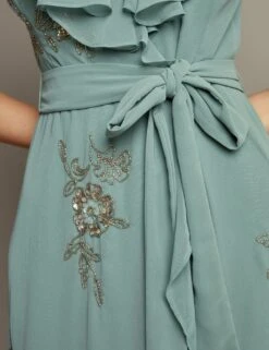 MONSOON Floral Embellished V-Neck Midi Wrap Dress -Cyberjammies Store floral embellished v neck midi wrap dress 12