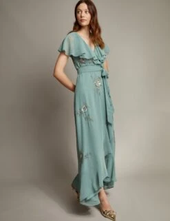 MONSOON Floral Embellished V-Neck Midi Wrap Dress -Cyberjammies Store floral embellished v neck midi wrap dress 14