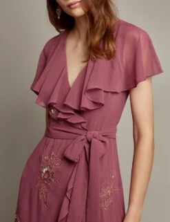 MONSOON Floral Embellished V-Neck Midi Wrap Dress -Cyberjammies Store floral embellished v neck midi wrap dress 7