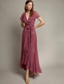 MONSOON Floral Embellished V-Neck Midi Wrap Dress -Cyberjammies Store floral embellished v neck midi wrap dress 9