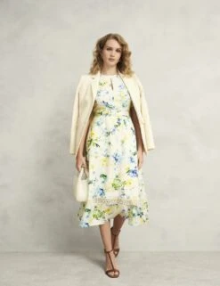 Floral Midi Skater Dress With Linen -Cyberjammies Store floral midi skater dress with linen 11