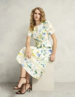 Floral Midi Skater Dress With Linen -Cyberjammies Store floral midi skater dress with linen 12
