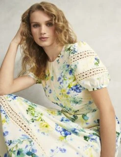 Floral Midi Skater Dress With Linen -Cyberjammies Store floral midi skater dress with linen 13