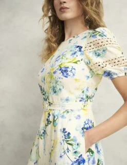 Floral Midi Skater Dress With Linen -Cyberjammies Store floral midi skater dress with linen 14