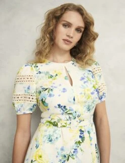 Floral Midi Skater Dress With Linen -Cyberjammies Store floral midi skater dress with linen 16