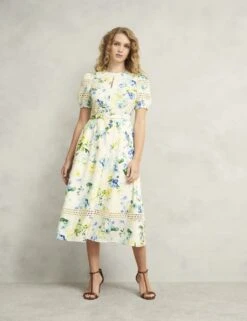 Floral Midi Skater Dress With Linen -Cyberjammies Store floral midi skater dress with linen 17