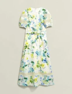 Floral Midi Skater Dress With Linen -Cyberjammies Store floral midi skater dress with linen 9