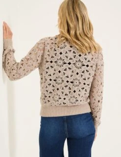 Floral Open Knit Crew Neck Cardigan -Cyberjammies Store floral open knit crew neck cardigan 7