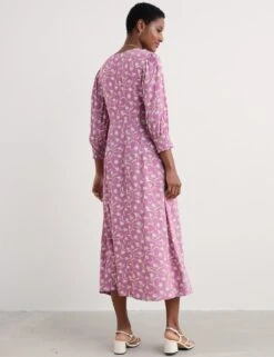 Floral V-Neck Blouson Sleeve Midaxi Waisted Dress 13 Floral V-Neck Blouson Sleeve Midaxi Waisted Dress -Cyberjammies Store floral v neck blouson sleeve midaxi waisted dress 5