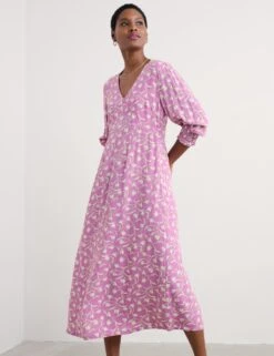 Floral V-Neck Blouson Sleeve Midaxi Waisted Dress 14 Floral V-Neck Blouson Sleeve Midaxi Waisted Dress -Cyberjammies Store floral v neck blouson sleeve midaxi waisted dress 6