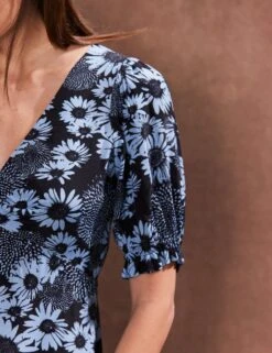 Floral V-Neck Ruched Midi Tea Dress 16 Floral V-Neck Ruched Midi Tea Dress -Cyberjammies Store floral v neck ruched midi tea dress 6