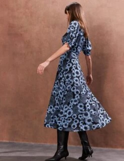 Floral V-Neck Ruched Midi Tea Dress 17 Floral V-Neck Ruched Midi Tea Dress -Cyberjammies Store floral v neck ruched midi tea dress 7