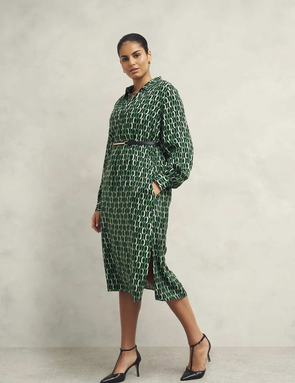 Geometric Collared Midi Shirt Dress 12 Geometric Collared Midi Shirt Dress - Image 12