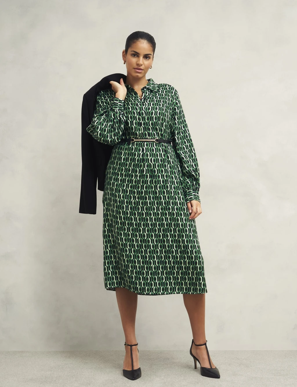 Geometric Collared Midi Shirt Dress 13 Geometric Collared Midi Shirt Dress - Image 13