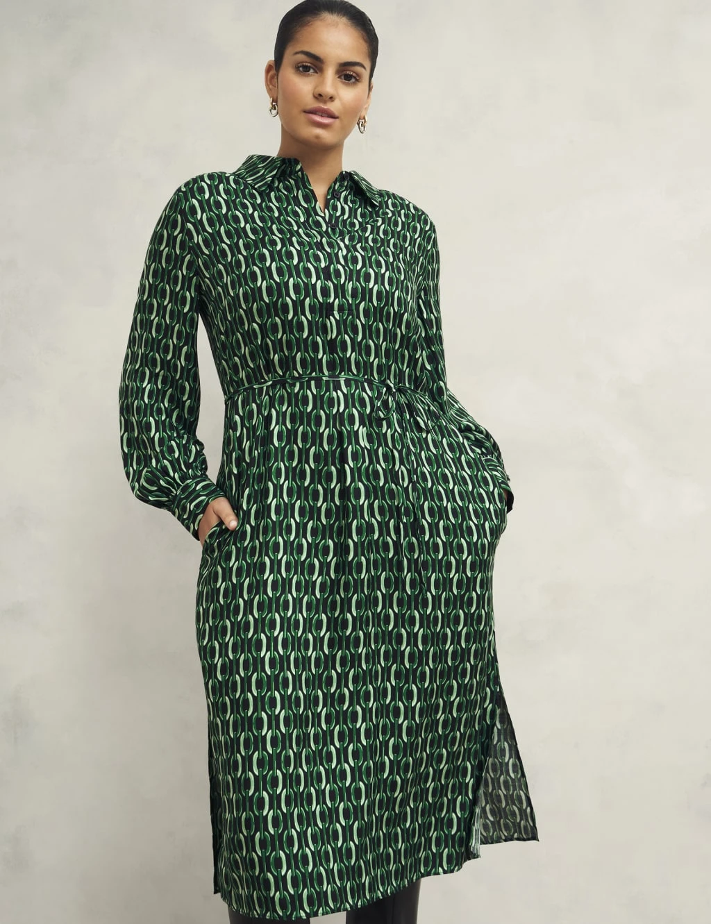 Geometric Collared Midi Shirt Dress 17 Geometric Collared Midi Shirt Dress - Image 17