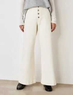 High Waisted Button Front Wide Leg Jeans -Cyberjammies Store high waisted button front wide leg jeans 14