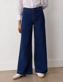 High Waisted Button Front Wide Leg Jeans -Cyberjammies Store high waisted button front wide leg jeans 4