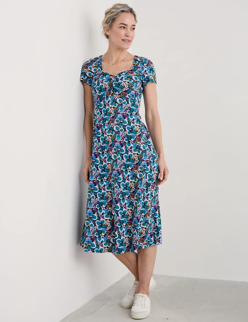 Jersey Floral Midi Waisted Dress 8 Jersey Floral Midi Waisted Dress - Image 8