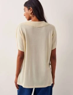 MONSOON Knitted Collared V-Neck Top With Linen -Cyberjammies Store knitted collared v neck top with linen 6