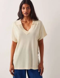MONSOON Knitted Collared V-Neck Top With Linen -Cyberjammies Store knitted collared v neck top with linen 9