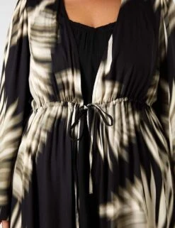 Leaf Print Drawstring Waist Longline Kimono -Cyberjammies Store leaf print drawstring waist longline kimono 5