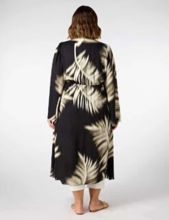 Leaf Print Drawstring Waist Longline Kimono -Cyberjammies Store leaf print drawstring waist longline kimono 6