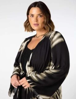 Leaf Print Drawstring Waist Longline Kimono -Cyberjammies Store leaf print drawstring waist longline kimono 8