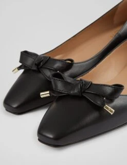 Leather Bow Block Heel Square Toe Pumps -Cyberjammies Store leather bow block heel square toe pumps 4