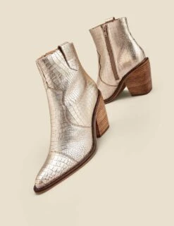 Leather Cow Boy Croc Block Heel Ankle Boots -Cyberjammies Store leather cow boy croc block heel ankle boots 10