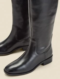 Square Toe Flat Leather Boots -Cyberjammies Store leather flat square toe riding boots 1