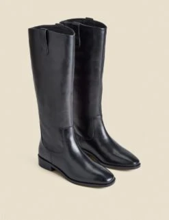 Square Toe Flat Leather Boots -Cyberjammies Store leather flat square toe riding boots